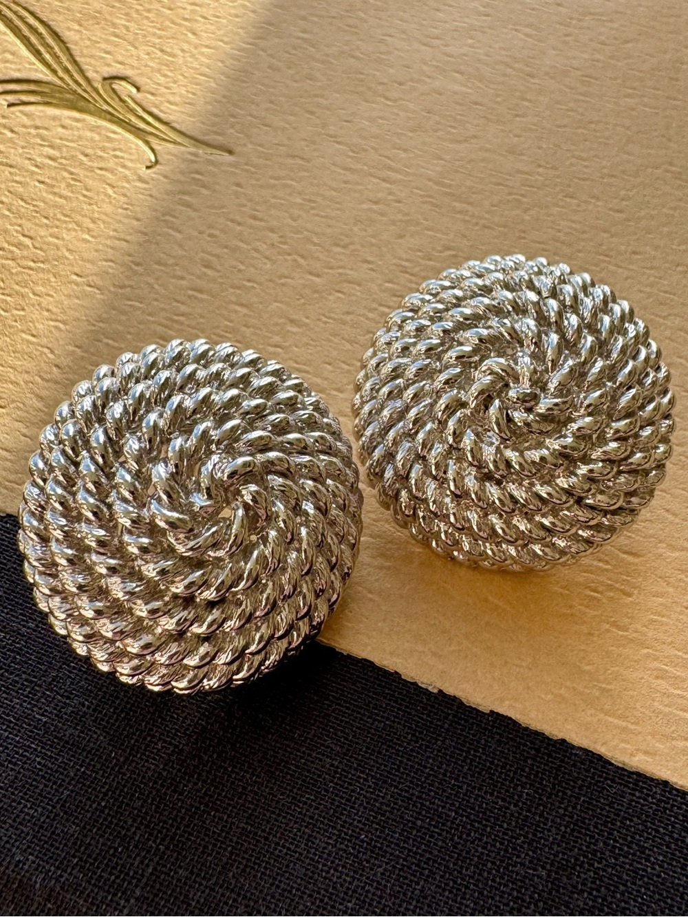 Vintage Monet Silver Tone Rope Swirl Clip-On Statement Earrings
